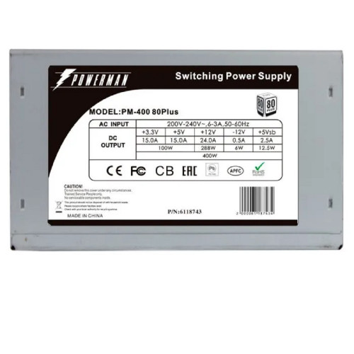 Блок питания POWERMAN  PM-400ATX for P4 400W OEM ATX  6106507