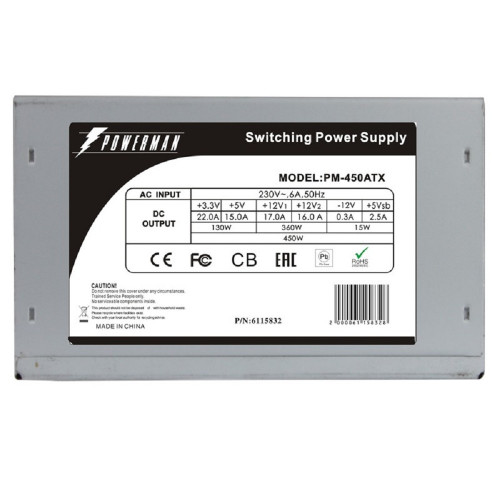 Блок питания POWERMAN  PM-450ATX for P4 450W OEM ATX 6115832