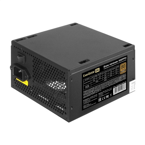 Блок питания Exegate EX292159RUS Блок питания 400W ExeGate 80 PLUS® Bronze 400PPH (ATX, APFC, КПД 88% (80 PLUS Bronze), 12cm fan, 20+4pin, 4+4pin, 2xPCI-E, 5xSATA, 3xIDE, RTL(color box), black)