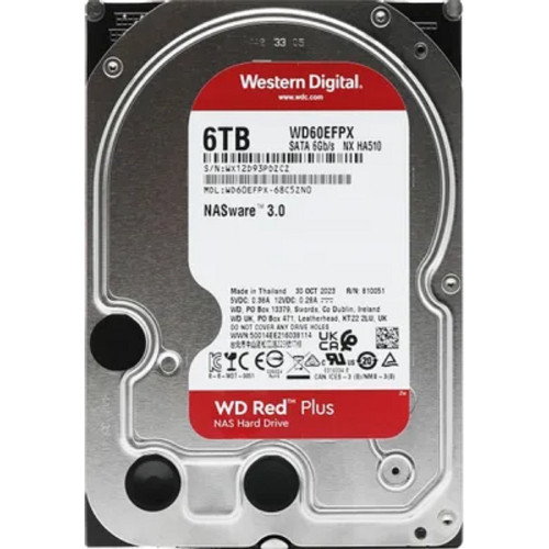 Жесткий диск 6TB WD NAS Red Plus (WD60EFPX) Serial ATA III, 5400- rpm, 256Mb, 3.5