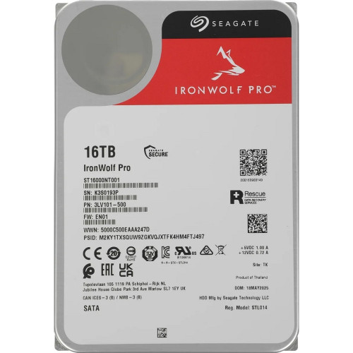 Жесткий диск 16TB Seagate Ironwolf Pro (ST16000NT001) SATA 6 Гбит/с, 7200 rpm, 256mb buffer, для NAS