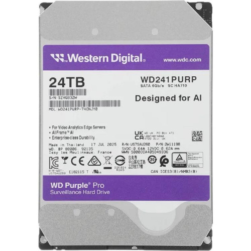 Жесткий диск 24TB WD Purple Pro (WD241PURP) Serial ATA III, 7200- rpm, 512Mb, 3.5