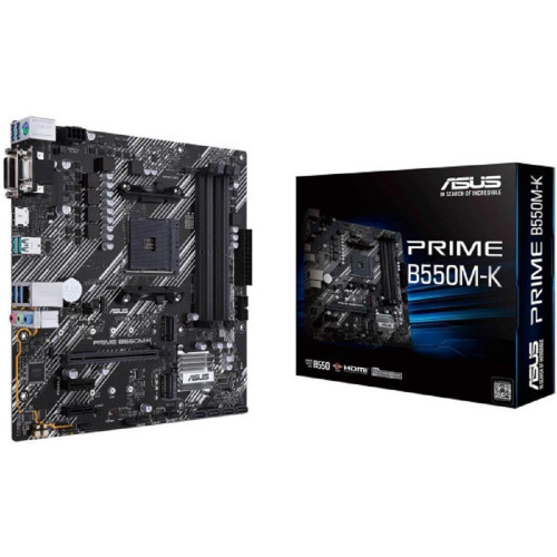 Материнская плата ASUS PRIME B550M-K (Socket AM4, mATX, 4xDDR4(128GB), VGA/DVI/HDMI, 1xPCIe 4.0x16/2xPCIe 3.0, 1xLAN, 4xSATA 6Gb/s, 2xM.2, 6xUSB 3.2, 1xPS/2)
