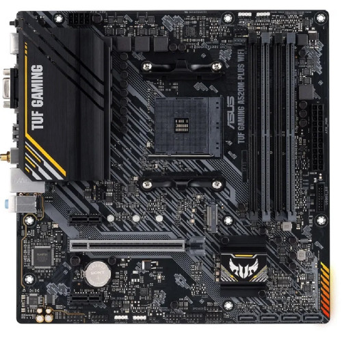 Материнская плата ASUS TUF GAMING A520M-PLUS WIFI (Socket AM4, mATX, 2xDDR4(128GB),  DP/VGA/HDMI, 1xPCIe 3.0x16/2xPCIe x1, 1xLAN, 4xSATA 6Gb/s, 1xM.2, BT, Wi-Fi ac, 4xUSB 3.2, 2xUSB 2.0, 1xPS/2)			