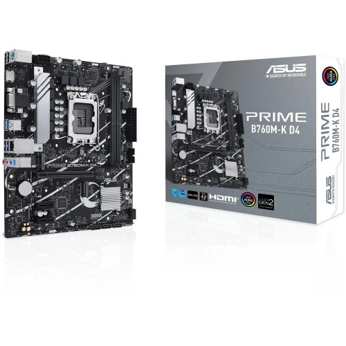 Материнская плата ASUS PRIME B760M-K D4 (Socket 1700, mATX, 2xDDR4(64GB), VGA/HDMI 2.1, 1xPCIe 4.0x16/2xPCIe 4.0, 1xLAN (2.5GbE), 4xSATA 6Gb/s, 2xM.2, 4xUSB 3.2, 2xUSB 2.0, 1xPS/2)