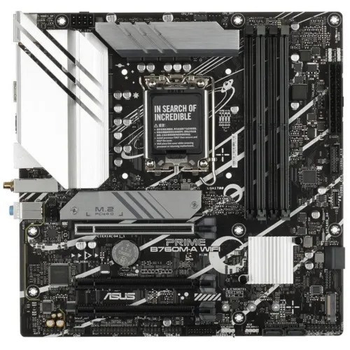 Материнская плата ASUS PRIME B760M-A WIFI (Socket 1700, mATX, 4xDDR5(128GB), 2xHDMI 2.1/DP, 3xPCIe 4.0x16, 1xLAN (2.5GbE), Wi-Fi, BT, 4xSATA 6Gb/s, 2xM.2, 2xUSB 3.2, 4xUSB 2.0, 1xPS/2)(90MB1EL0-M1EAY0)