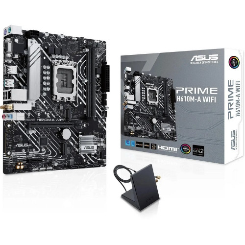 Материнская плата ASUS PRIME H610M-A WIFI (Socket 1700, mATX, 2xDDR5(96GB), VGA/DP/HDMI, 1xPCIe 4.0x16/1xPCIe 3.0, 1xLAN, Wi-Fi, BT, 4xSATA 6Gb/s, 2xM.2, 1xUSB 3.2, 4xUSB 2.0, 2xPS/2)