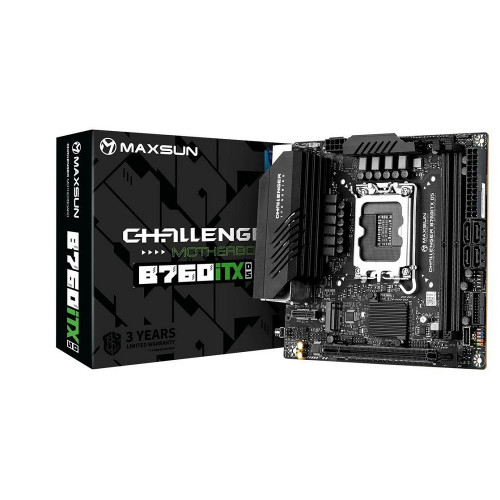 Материнская плата MAXSUN MS-Challenger B760ITX D5 (Socket 1700, mini-ITX, 2*DDR5, 2*HDMI/2*DP, 4*SATA3,  2*M.2, 1xPCI-E x16,  4*USB 2.0,  2 x USB 3.2 Gen1, LAN 1*1G/1*2.5G,  RTL)