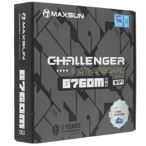 Материнская плата MAXSUN MS-Challenger B760M D5 WIFI V1/V2 (Socket 1700, mATX, 2*DDR5, VGA/HDMI, 3*SATA3, 2*M.2, 1*PCIEx16/1*PCIEx1, 2*USB2.0, 4*USB 3.2, LAN 1*1G, Bluetooth,  Wi-Fi 802.11ax,  RTL)