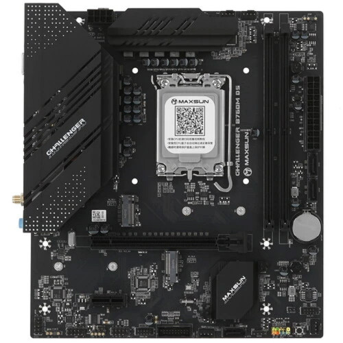 Материнская плата MAXSUN MS-Challenger B760M D5 WIFI V1/V2 (Socket 1700, mATX, 2*DDR5, VGA/HDMI, 3*SATA3, 2*M.2, 1*PCIEx16/1*PCIEx1, 2*USB2.0, 4*USB 3.2, LAN 1*1G, Bluetooth,  Wi-Fi 802.11ax,  RTL)