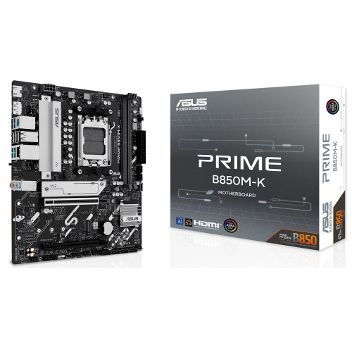Материнская плата ASUS PRIME B850M-K (Socket AM5, mATX, 2xDDR5(128GB), DP/HDMI, 1xPCIe 5.0x16/1xPCIe 4.0x16, 1xLAN (2.5GbE), 4xSATA 6Gb/s, 2xM.2, 1xType-C, 4xUSB 3.2, 4xUSB 2.0, PS/2)