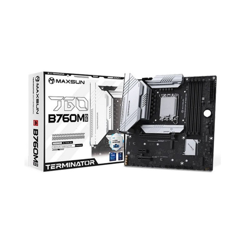 Материнская плата MAXSUN MS-Terminator B760M D5 WIFI 6E (Socket 1700, mATX, 4*DDR5(192Gb), DP/HDMI, 4*SATA3, 3*M.2, 1xPCI-E x16 /1xPCI-E x4/1xPCI-E x1,  6*USB 2.0,  2*USB 3.2 , LAN 1*2.5G, Wi-Fi 6E, BT5.3, RTL)