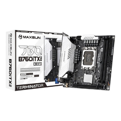 Материнская плата MAXSUN MS-Terminator B760ITX D4 WIFI V3 (Socket 1700, mini-ITX, 2*DDR4(64Gb), DP/HDMI, 4*SATA3,  2*M.2, 1xPCI-E 5.0 x16, 4*USB 3.2, 1*Type-C,  LAN 1*2.5G,  RTL)