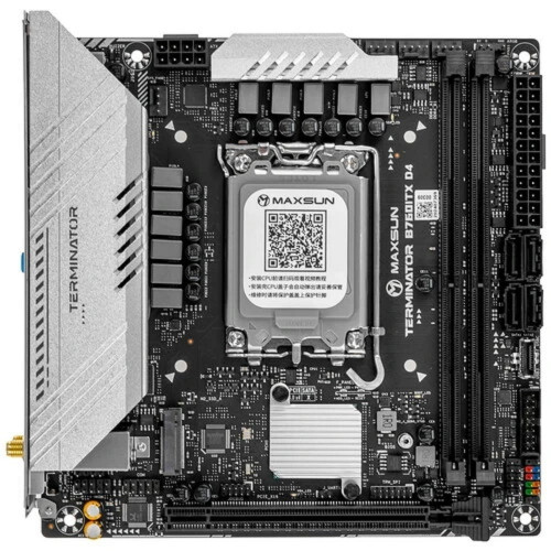 Материнская плата MAXSUN MS-Terminator B760ITX D4 WIFI V3 (Socket 1700, mini-ITX, 2*DDR4(64Gb), DP/HDMI, 4*SATA3,  2*M.2, 1xPCI-E 5.0 x16, 4*USB 3.2, 1*Type-C,  LAN 1*2.5G,  RTL)